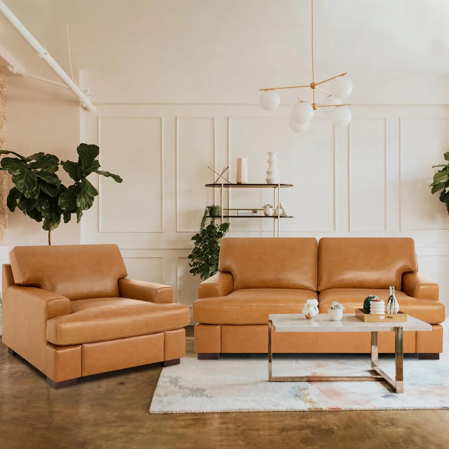 Genuine Leather Sofa - Luxurious Comfort, Goose Feather Cushion Filling, Square Arm Design, Sturdy Block Legs, Living Room Sofas