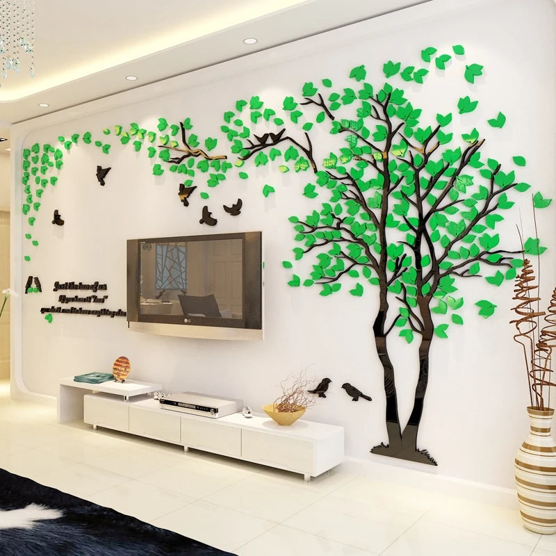 3D Mirror Tree Wall Sticker, Living Room Decals, DIY Acrylic Art, TV Background Wall Poster, Home Decoration, Bedroom Wallpaper