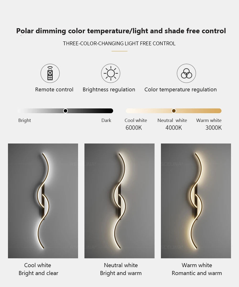 LED Wall Lamp 60/80/100CM Smart Remote Control Adjustable Color Temperature Brightness Bedroom Bedside Living Room Wall Sconces