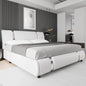 Modern Faux Leather Upholstered Platform Bed Frame with Golden Iron Metal Decor, Adjustable Curved Headboard, Queen Size, White
