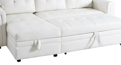 Sofa Beds, with USB Ports-L-Shaped Couch Convertible Pull-Out Bed,Timeless Design,Sturdy Construction, Air Leather Sofas