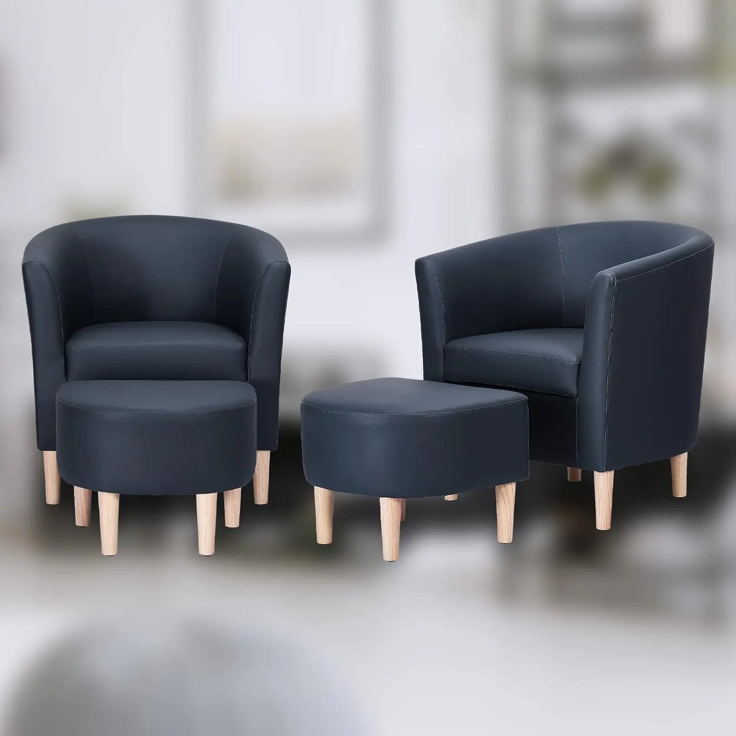 Accent Chair, Sherpa Chair White Fluffy Chair Teddy Barrel Chair with Ottoman Comfy ArmChair Footrest Set