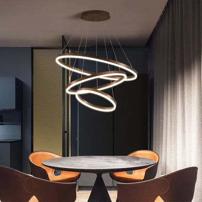 Modern LED pendant lights suitable for bedrooms, living rooms, and dining rooms. Circular ceiling chandelier, home lighting.