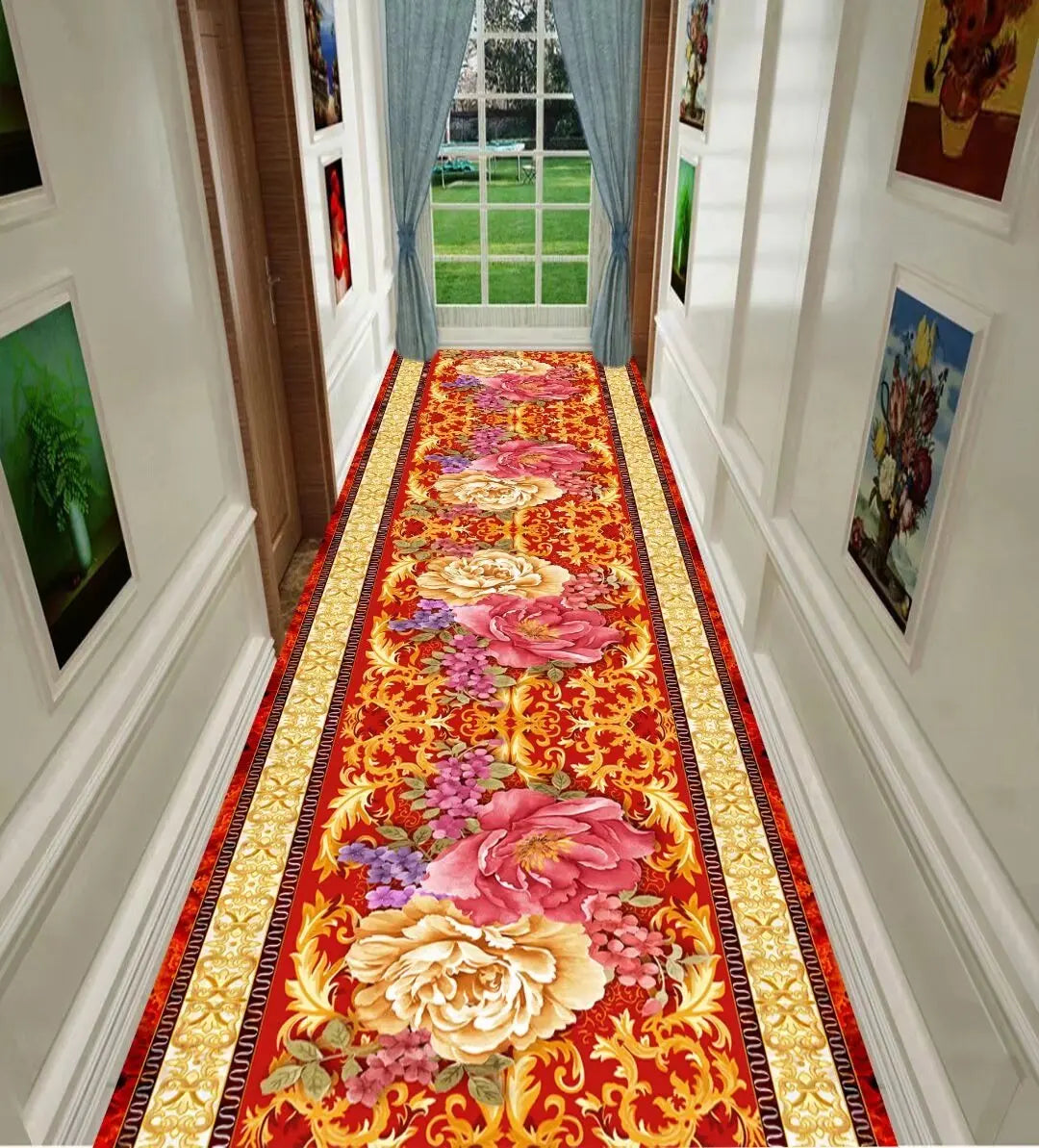 Luxury Classic Style Lobby Long Corridor Carpet Floral Wedding Passageway Large Area Rug Comfortable Washable Non-slip Floor Mat