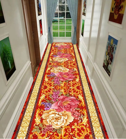 Luxury Classic Style Lobby Long Corridor Carpet Floral Wedding Passageway Large Area Rug Comfortable Washable Non-slip Floor Mat