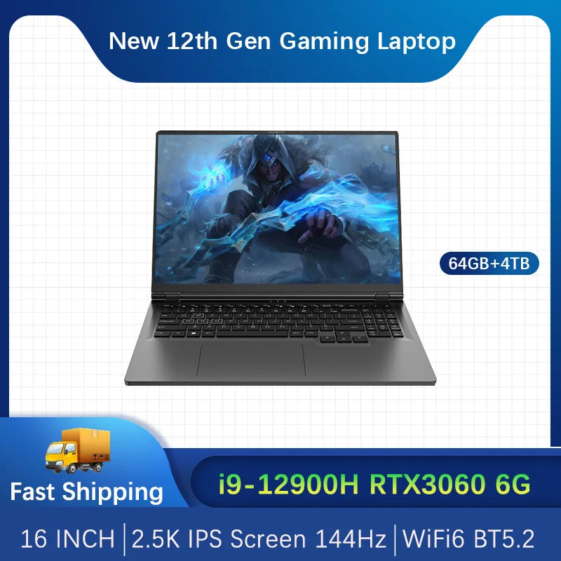 YSJMNPC 16 Inch 12th Gen Gaming Laptop Intel Core i9 12900H NVIDIA RTX 3060 6G 2.5K IPS Screen 2*DDR4 2*M.2 2TB SSD RGB Keyboard