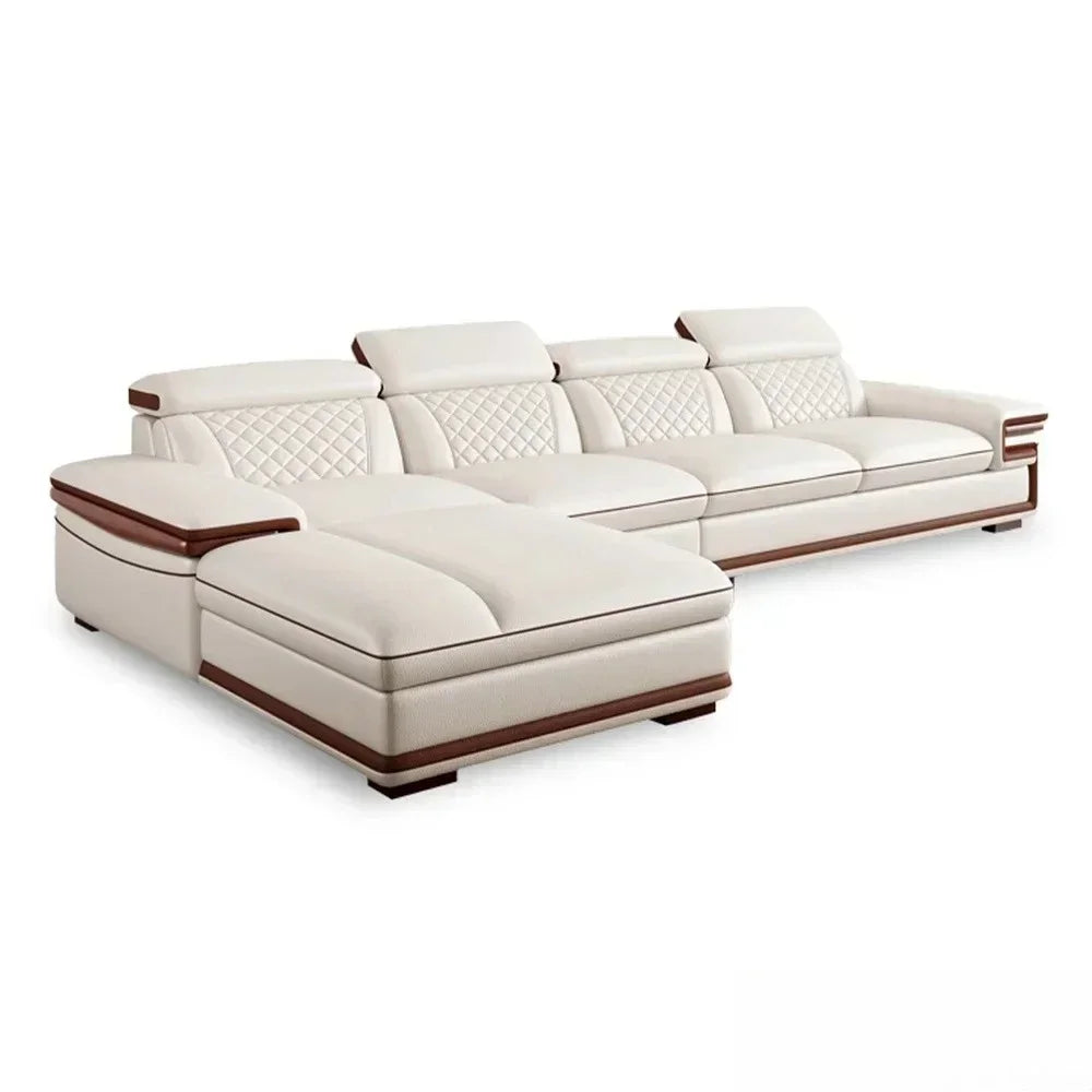 MINGDIBAO Premium Italian Genuine Leather Sofa Set for Living Room with Adjustable Headrests, Bluetooth Speaker, Wireless Charge