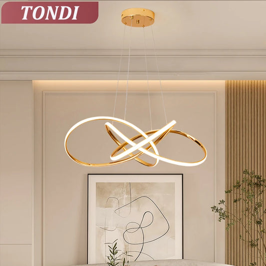 LED Gold Chandelier Modern Home Lighting For Living Room Dining Room Bedroom Kitchen Ceiling Decoration Lustre Hanging Lamp