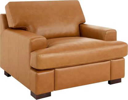 Genuine Leather Sofa - Set of 3 Luxurious Comfort, Goose Feather Cushion Filling, Square Arm Design, Sturdy Block Legs