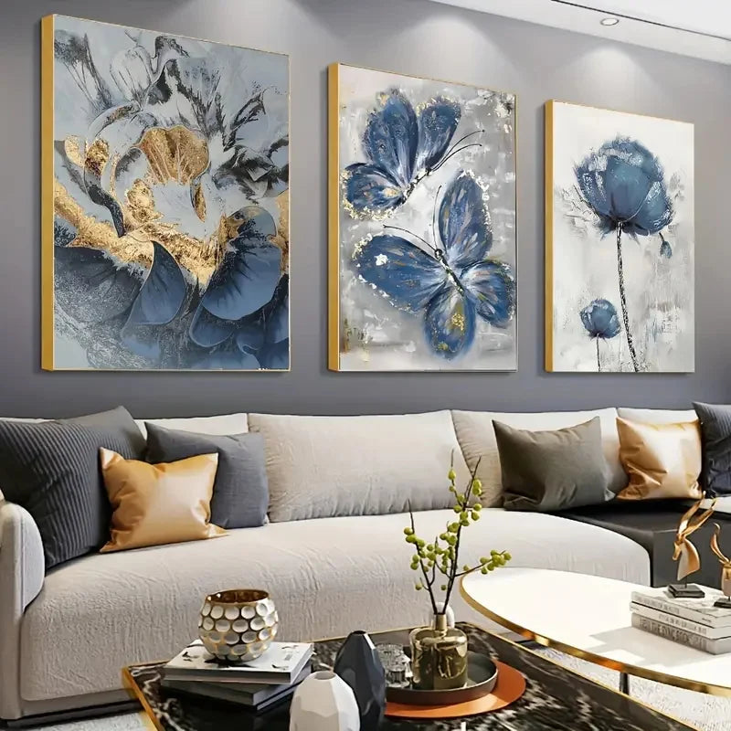 3pcs Luxury Flower Butterfly Print Painting Wall Art Canvas Posters for Living Room Bedroom Office Wall Decor Poster Moving Gift