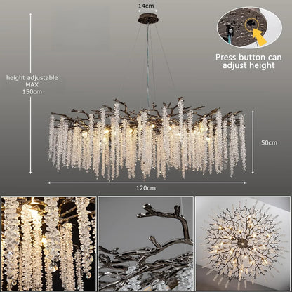Modern Black Luxury Round Tree Branches Chandelier Lighting for Dining Room Bedroom Table K9 Large Luxury Chandeliers for Loyer