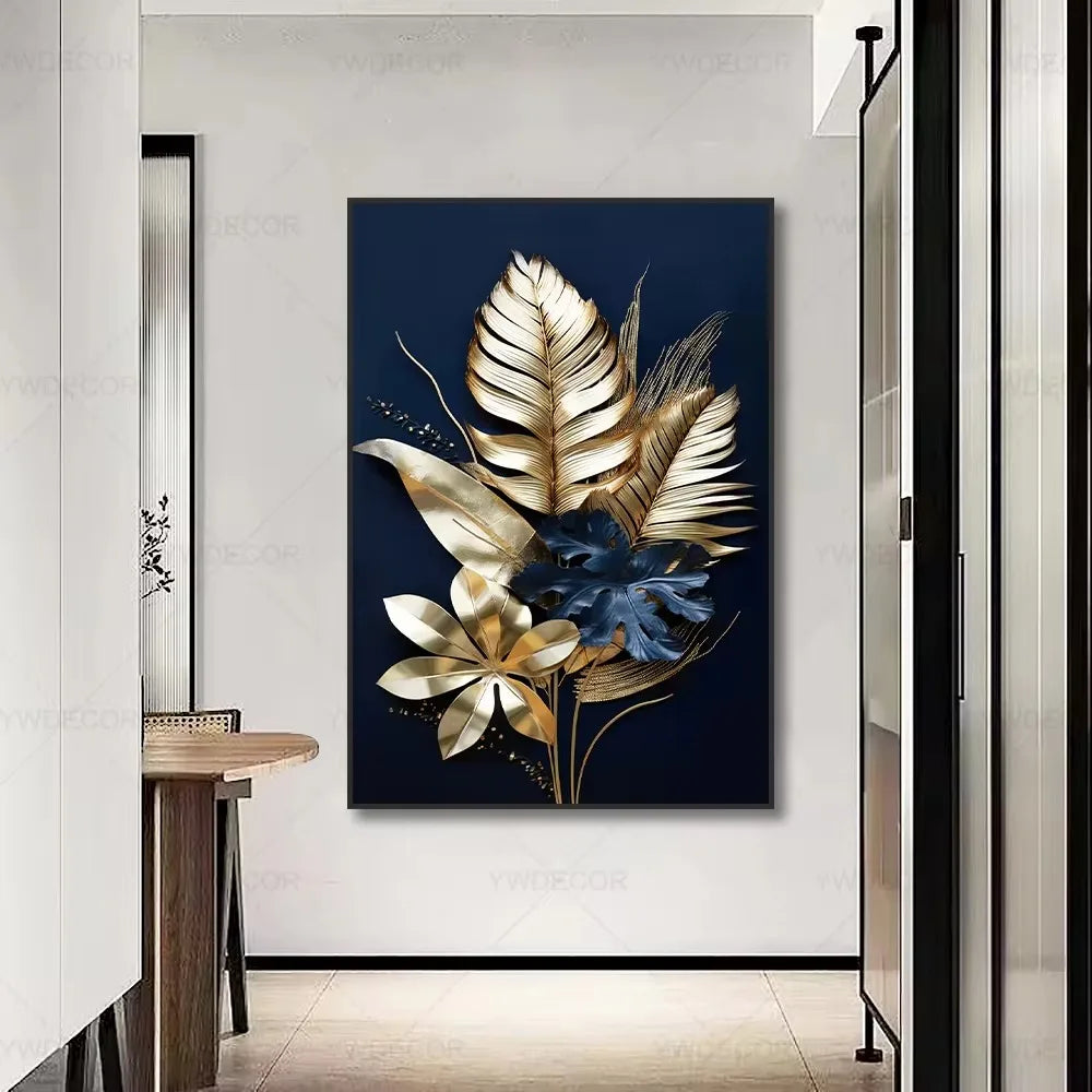 Luxury Black Gold Plant Leaves Canvas Poster Print Modern Home Abstract Wall Art Painting Living Room Luxury Decoration Gift