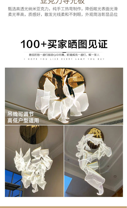 Light Guide LED Modern Chandelier living room decor lighting Duplex Rotating Stairs Pendant Lamp Dining room Hanging Lights