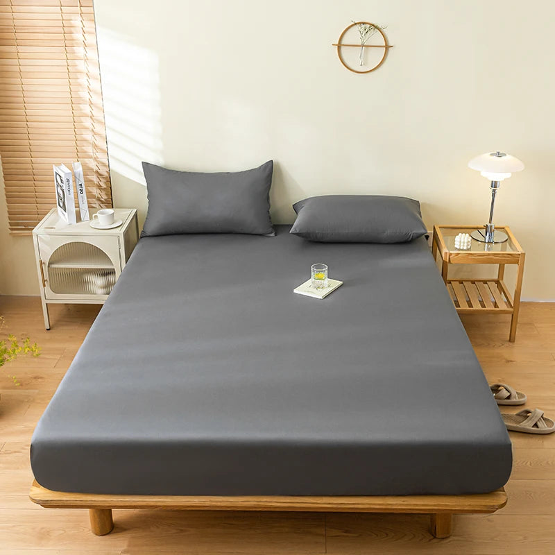 Waterproof Fitted Sheet Single Double Queen Size Mattress Cover Solid Color Fit Sheet 80x200 180x200 With Elastic Band Bed Sheet