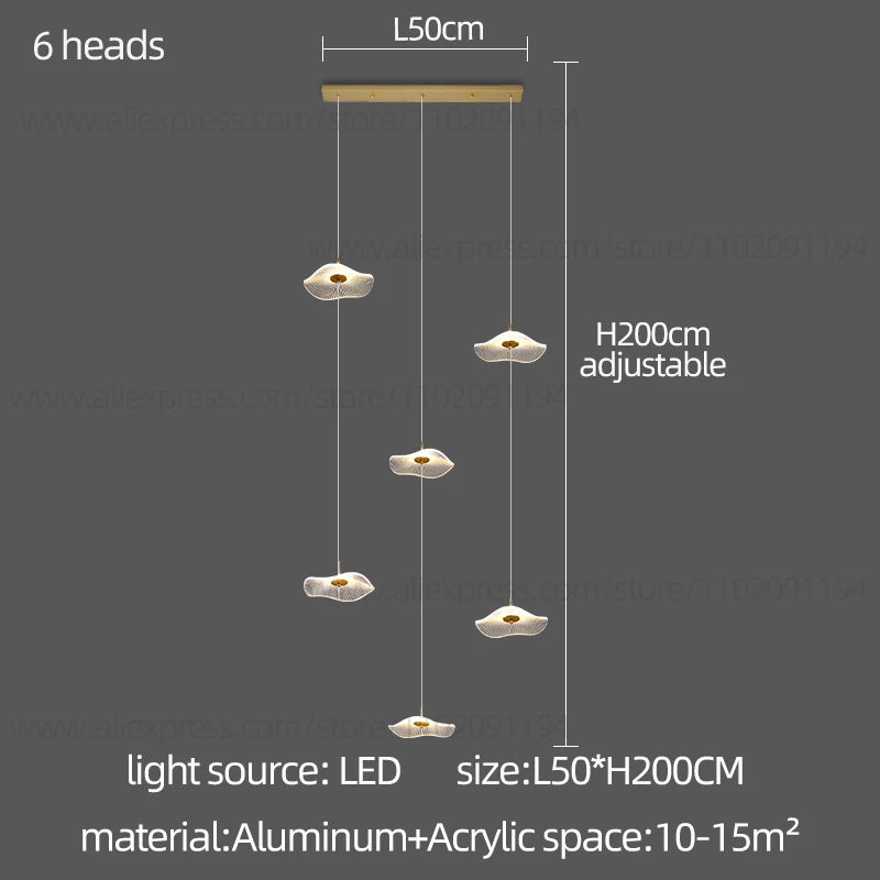 Led Staircase Pendant Lamp Modern Circular Lotus Leaf Living Room Chandelier Designer Villa Style Large Penthouse Chandelier