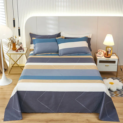 Abstract Geometric Stripe Lines Flat Sheet 3 Pieces 100% Cotton Bed Sheet Soft Comfortable Bedding for Guestrooms and Bedroom