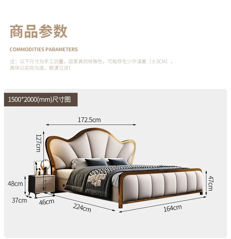 Nordic Luxury Double Bed Modern Wood High End Headboard Frame Double Bed Kids Girl Camas Matrimonial Furniture For Bedroom