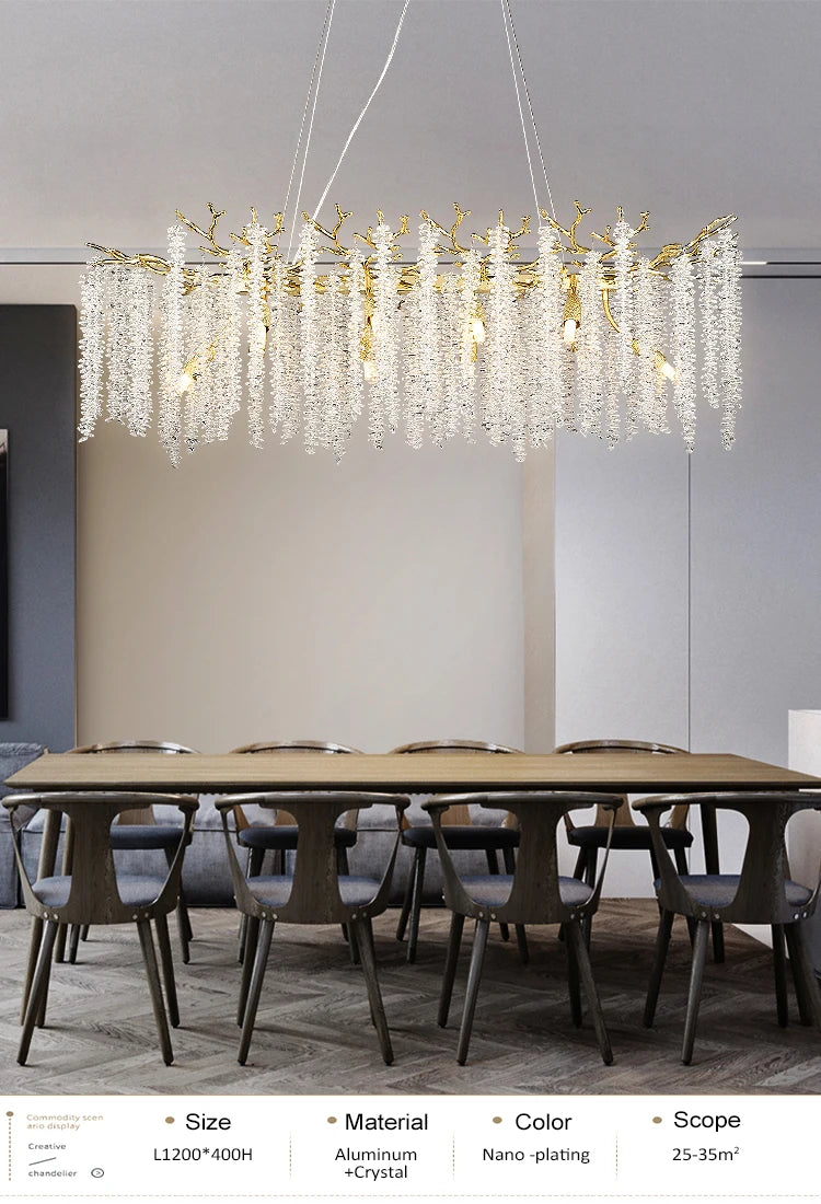 Round Gold Crystal Chandelier For Bedroom Living Room Dining Room Lounge Modern Luxury Gold Ceiling Crystal Branch Chandeliers