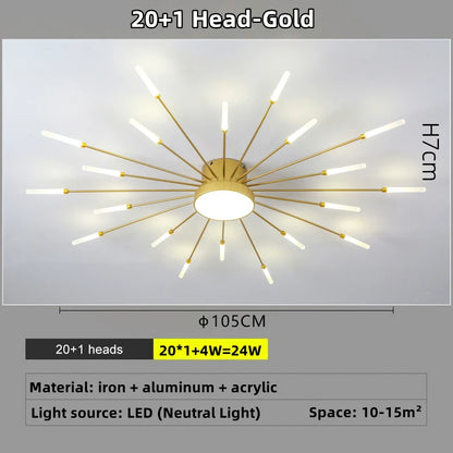 Led Firework Chandelier Dimmable For Living Room Bedroom Milk Yellow Ceiling Chandelier Dining Room LED Ceiling Lamp With Remote