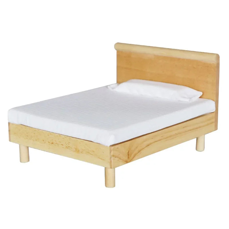 1:12 Scale Miniature Dollhouse Double Bed Mini Bedroom Wardrobe Furniture for OB11 BJD Doll Accessories Toy