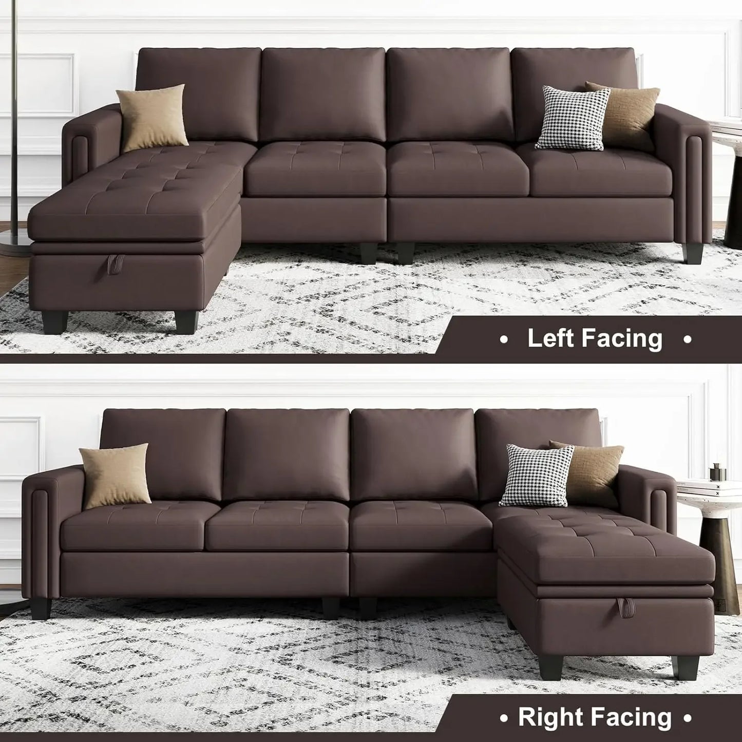 Belffin Faux Leather Convertible Sectional Sofa Couch L Shaped Couch Sofa With Reversible Chaise Leather Corner Sectional 4