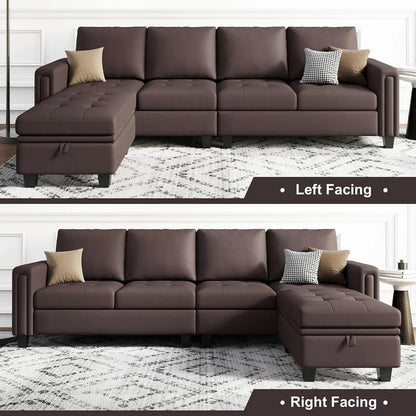 Belffin Faux Leather Convertible Sectional Sofa Couch L Shaped Couch Sofa With Reversible Chaise Leather Corner Sectional 4