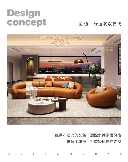 Curved Luxury Couches Unique Vintage Comfortable Italian Modern Puffs Sofa Leather Solid Wood Divano Letto Living Room Furniture