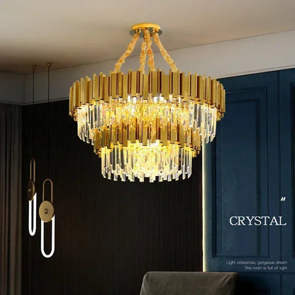 Light luxury golden luxury chandelier interior lighting hotel living room ceiling Led glossy lighting fixture crystal chandelier