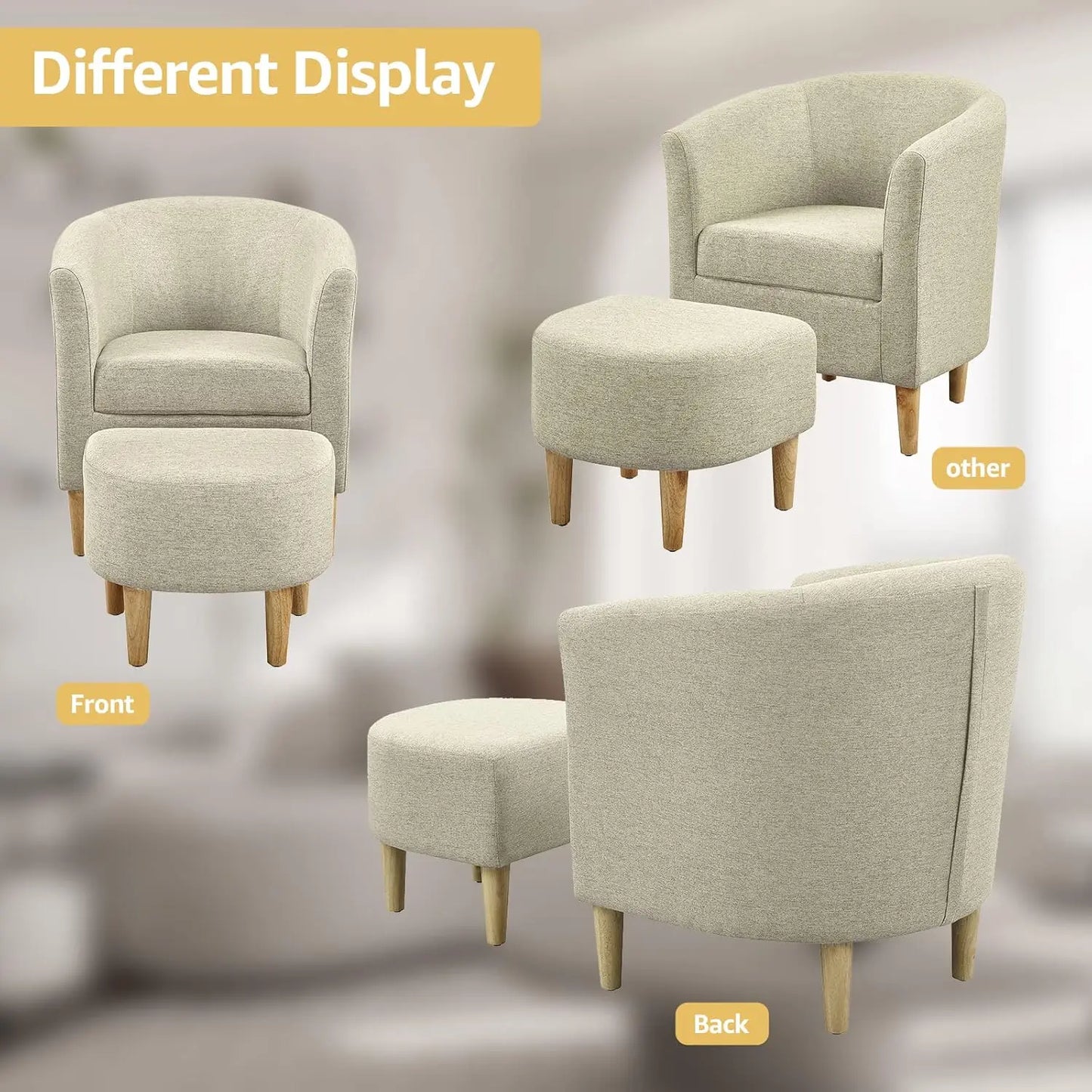 Accent Chair, Sherpa Chair White Fluffy Chair Teddy Barrel Chair with Ottoman Comfy ArmChair Footrest Set