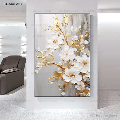 Blooming White Flowers On Canvas, Poster,Print Painting Abstract  Wall Art Picture For Nordic Living Room Decor Cuadros Unframed