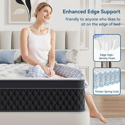Mattress in a Box, Memory Foam Hybrid Mattress with Individually Pocketed Springs for Isolate Motion, Pressure Relief