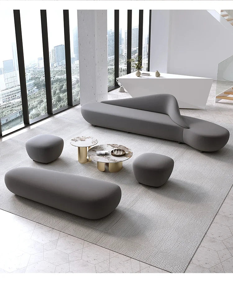 Beige Living Room Sofa European Nordic Sectional Curved Lounge Chaise Couch Puffs Double Lazy Italian Divano Soggiorno Furniture