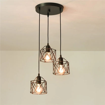 Industrial Pendant Light Adjustable Hanging Lamp for Ceiling Light Fixture Metal Cage Chandelier Lighting for Island Dining Room