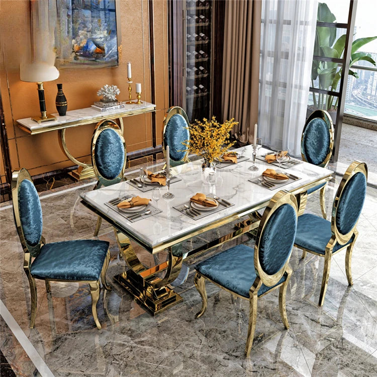 Modern Home Dining Room Furniture Dinning Room Table Luxury Stainless Steel Marble Dining Tables