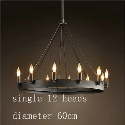 Modern American Retro Iron Pendant Lamp Vintage Industrial Led Droplight Round Cafe Restaurant Bar Knight Candle Chandelier
