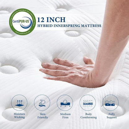 Twin Mattress, 12 Inch Twin Size Hybrid Mattress,Individual Pocket Springs with Memory Foam Layer Provide Cool Sleep