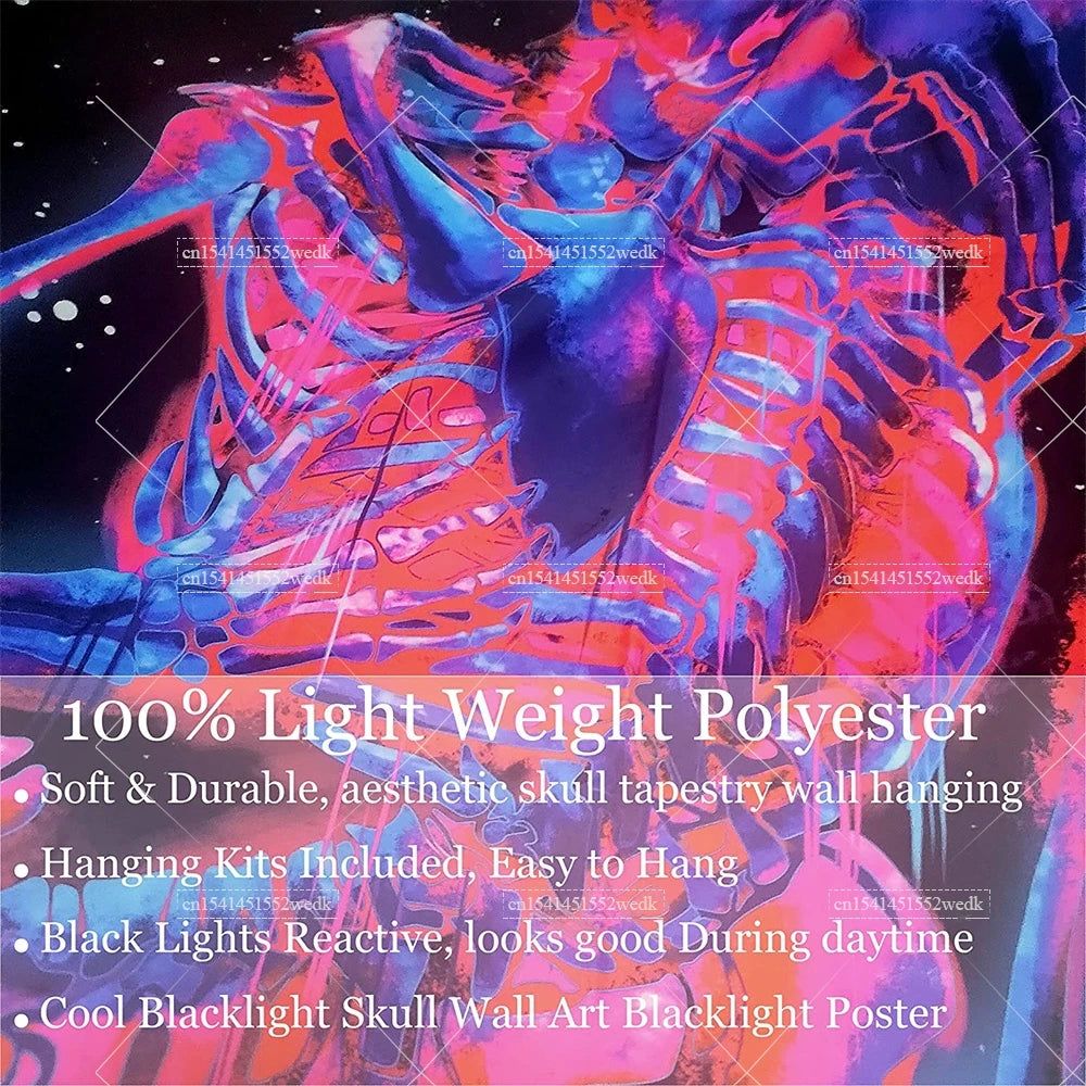 Blacklight Mushroom Tapestry UV Reactive Hippie Skull Tapestries Wall Hanging Eyes Forest Tapestry Glow In The Dark Posters