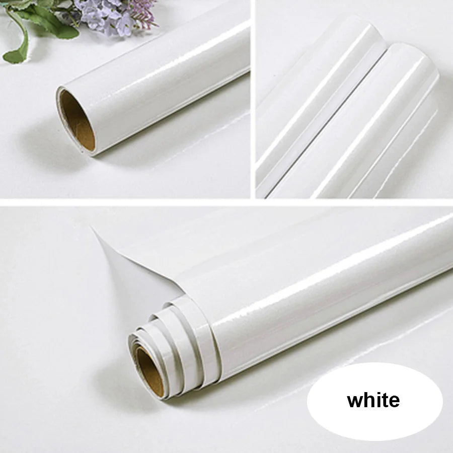 PVC Waterproof Oil-Proof Wallpaper White Self-Adhesive Kitchen Cabinet Table Top Old Furniture Renovation Color Change Stickers