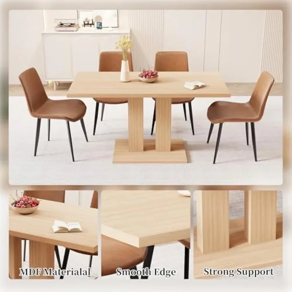 Modern 46'' Kitchen Dining Table and Chairs,5 Piece Rectangular Dining Table Set for Dining Room (Dining Table + 4 Brown Chairs)