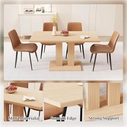 Modern 46'' Kitchen Dining Table and Chairs,5 Piece Rectangular Dining Table Set for Dining Room (Dining Table + 4 Brown Chairs)
