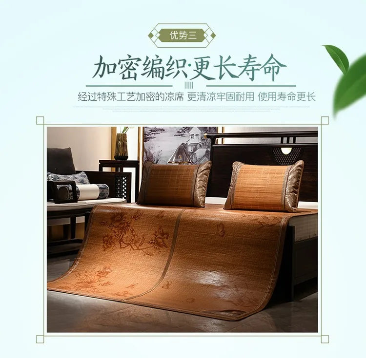 Summer carbonized bamboo mat dormitory cool mattress double-sided foldable straw mat cool mat bamboo and wood grain mat
