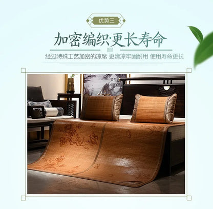 Summer carbonized bamboo mat dormitory cool mattress double-sided foldable straw mat cool mat bamboo and wood grain mat
