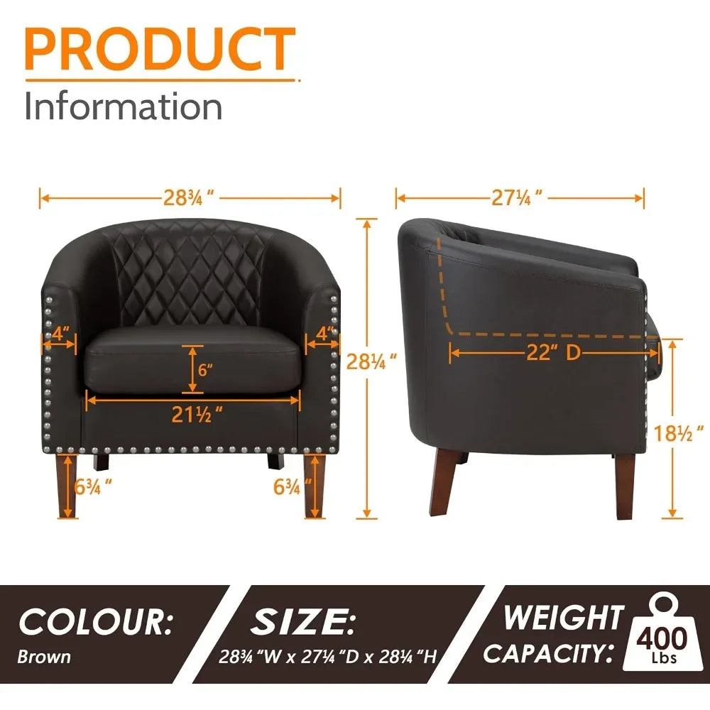 Comfy Accent Chair, Faux Leather Living Room Chairs Club Chair with Cushion, Nailhead Trim and Diamond Mesh Backrest