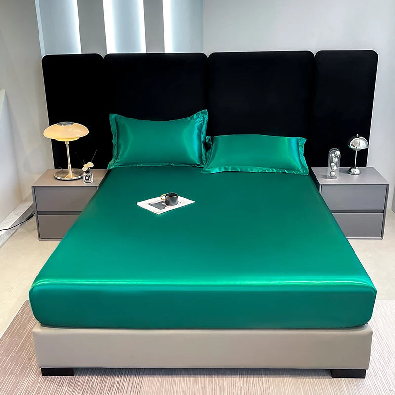 Rayon Satin Waterproof Fitted Sheet Silky Solid Color Bed Sheet Elastic Band Sheets Smooth Bedsheet Mattress Cover