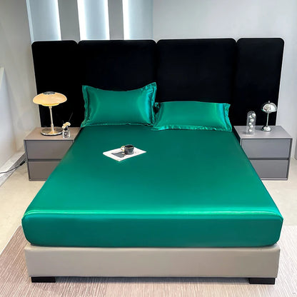 Rayon Satin Waterproof Fitted Sheet Silky Solid Color Bed Sheet Elastic Band Sheets Smooth Bedsheet Mattress Cover