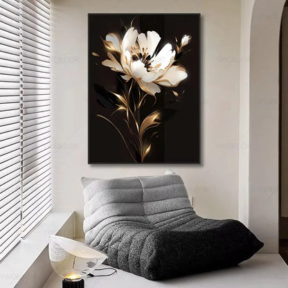 Luxury Black Gold Plant Leaves Canvas Poster Print Modern Home Abstract Wall Art Painting Living Room Luxury Decoration Gift