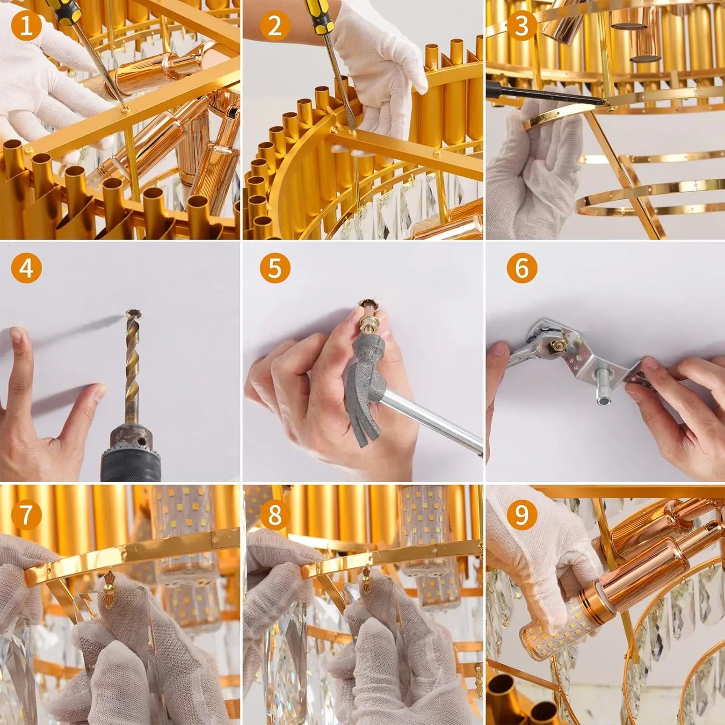 Gold Modern Crystal Chandeliers 5-Tier K9 Round Light Gold Crystal Chandeliers