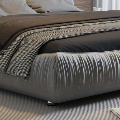 Deluxe king-size upholstered platform bed with upholstered backrest, soft-framed cloud bed, thickened pine slats, metal legs