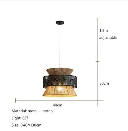 Vintage Wabi Sabi Chandelier Handmade Hemp Rope Pendant Light for Restaurant Bar Cafe Dining Room Led Rattan Lamp