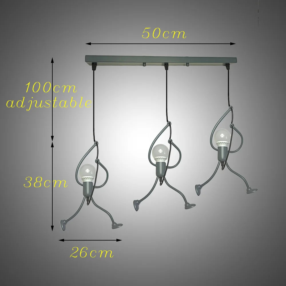 Pendant Lights Nordic Little Iron Man Hanging Lamp Retro Loft Lighting for Children's Room Kitchen Restaurant Coffee Bar Home